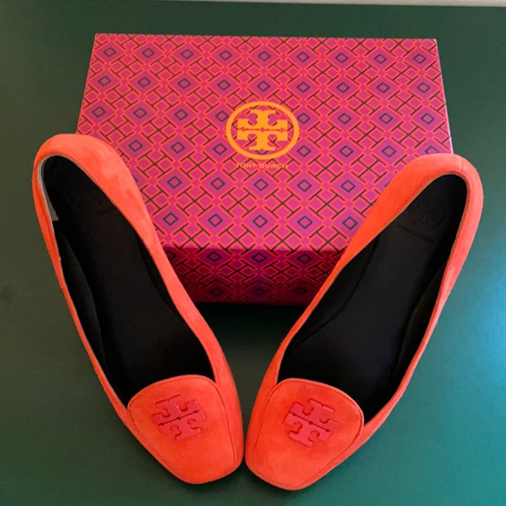 🍊Tory Burch FITZ ORANGE suede Loafer☄️